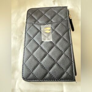 🖤 Black Quilted Phone Case with wallet and zipper 5 card holders